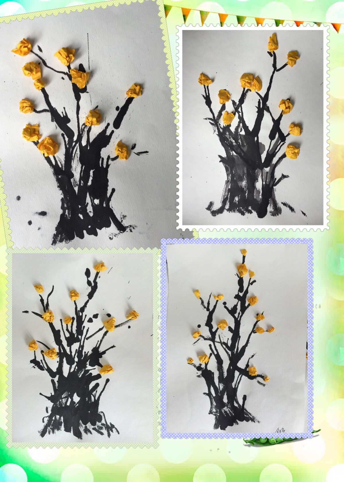 吹墨画:迎春花 吹墨画:迎春花